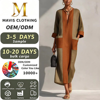 Fabricant de vêtements sur mesure directement d'usine - Fournisseur en gros OEM ODM de robes longues pour femmes à col en V profond avec poches, coupe droite
