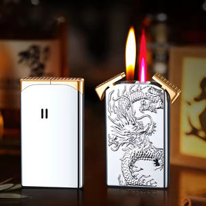 Encendedor inflable alimentado por fuego doble con patrón de grabado, llama a prueba de viento, encendedores de cigarros de cigarrillos directamente, regalos de negocios - Product Image 5