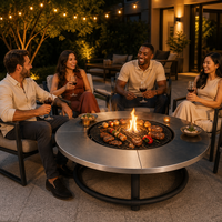 Table de barbecue et foyer extérieur rond en acier 2-en-1 de 120 cm, robuste, avec grille de cuisson en fonte émaillée