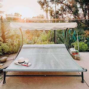 Cama Hamaca con Ruedas para Terraza, Jardín, Patio, Tumbona Doble para Exteriores con Toldo Ajustable - Product Image 6