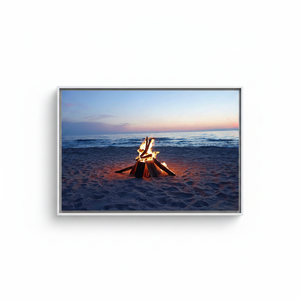 Modern Beach Bonfire Canvas Print: 3D Sea Landscape Art,WHITE <b>FRAMED</b> CANVAS - Product Image 2