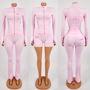 Abbigliamento Yoga Personalizzato per Ragazze Alte, Set da Allenamento Fitness Due Pezzi, Giacca con Cerniera Dorata e <span class=keywords><strong>Leggings</strong></span> Aderenti a Zampa - Product Image 4