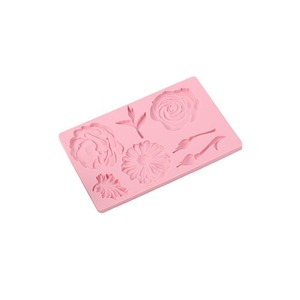 Silicone Flower Mold For Cake Decorating Pink Rectangle Baking Molds With Rose Daisy Design - Product Image 1