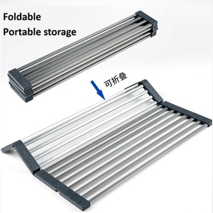 उच्च गुणवत्ता वाले मल्टीफ़ंक्शन स्टेनलेस स्टील रोल अप सिलिकॉन डिश रैक रसोई भंडारण धारक और रैक - Product Image 4