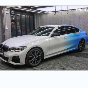 Prêt à expédier Couleur Personnalisé Voiture Brillant Blanc à Bleu Wrap Film Car Top Satin Gradient Vinyle bulles d'air Facile à installer wrap - Product Image 1