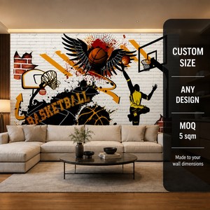 Peinture murale personnalisée sur toile à l'huile, motif graffiti de basket-ball, joueur en action, art urbain, pour salon, chambre d'adolescent, salle de sport - Product Image 3