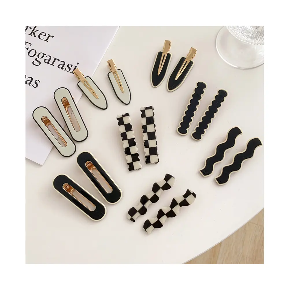 Korean retro black white block check hair pins Ladies elegant hairpins Bling alloy alligator hair clips accessories for girls