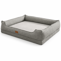 Cama para Perro Estilo Sofá de Lino Natural, con Tres Lados Reforzados, Esponja Ortopédica, Colchón Interior Extraíble, Lavable, Antideslizante, Personalizable, OEM