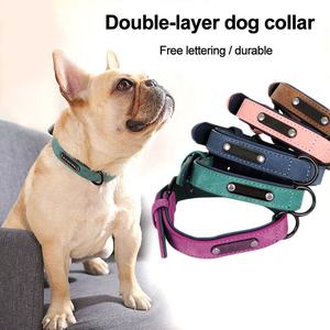 Moda logotipo personalizado nombre perro Collar ajustable alta calidad mascota perro Collar doble capa PU cuero mascota perro collares - Product Image 3