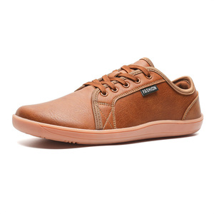 Chaussures pour hommes, chaussures larges pour hommes, chaussures minimalistes en cuir fendu, chaussures décontractées respirantes et confortables, chaussures marron, baskets de marche - Product Image 1