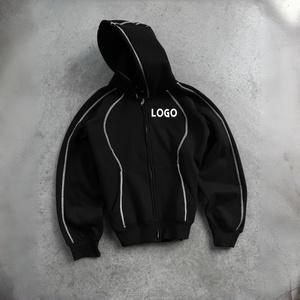 Felpe con Cappuccio Vintage a Righe Personalizzate per Uomo, Vestibilità Ampia, Stile <span class=keywords><strong>Y2K</strong></span> Street, Giacca con Cappuccio Casual Ricamata - Product Image 1