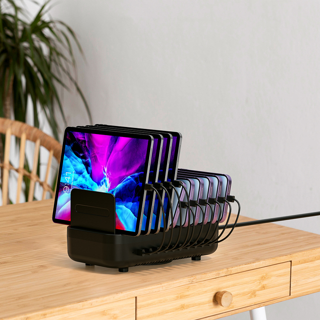 Home Office Usb c Charger Station Family Portable Electronic Desktop Public Cell Phone Tablet 10 Port Pd Charging Dock Station