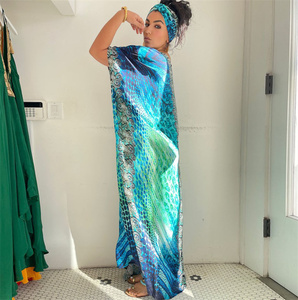 Venta caliente Mujeres <span class=keywords><strong>Beach</strong></span> Long Dress Bikini Cover up Robe De Plage <span class=keywords><strong>Beach</strong></span> Cover up Kaftan <span class=keywords><strong>Beach</strong></span> Wear Batwing Floral Print Maxi Dress - Product Image 3