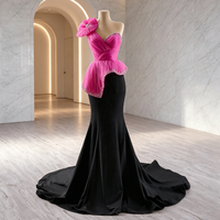 Robe de soirée de luxe Ocstrade faite à la main, bicolore, style sirène, asymétrique à une épaule, avec grande fleur en strass et longue traîne, pour tapis rouge