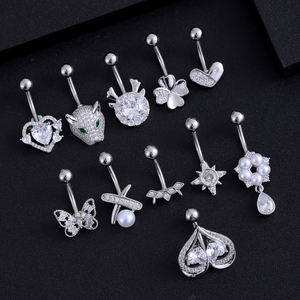 Juego de 10 piezas de joyería de cuerpo de acero inoxidable para mujer, corazón, flor, circón, Anillo para el vientre, <span class=keywords><strong>10mm</strong></span> de longitud de barra para Piercing de ombligo, regalos de boda - Product Image 2