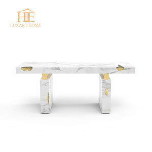Mesa de comedor <span class=keywords><strong>Imperio</strong></span> de lujo de estilo portugués Muebles personalizados de metal superior de mármol - Product Image 1