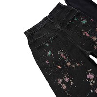 Jean vintage noir à jambe droite, coupe ample, avec broderie de sequins, pour homme, style robuste et élégant