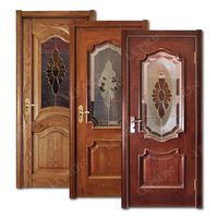 Portes en bois massif en teck classique à façade unique en verre pour maison, style villa européenne, luxe, sculpture en acajou