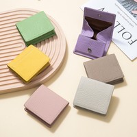 Mini portefeuille en cuir de vache pour femmes, porte-monnaie à boucle en cuir véritable, petite pochette de rangement