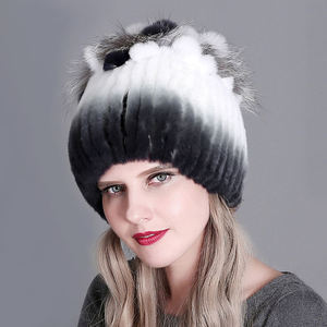 Women Winter Rabbit Fur <b>Beanies</b> <b>Hats</b> Fashion <b>Lady</b> Winter Warm Genuine Rabbit Fur Caps Casual - Product Image 3