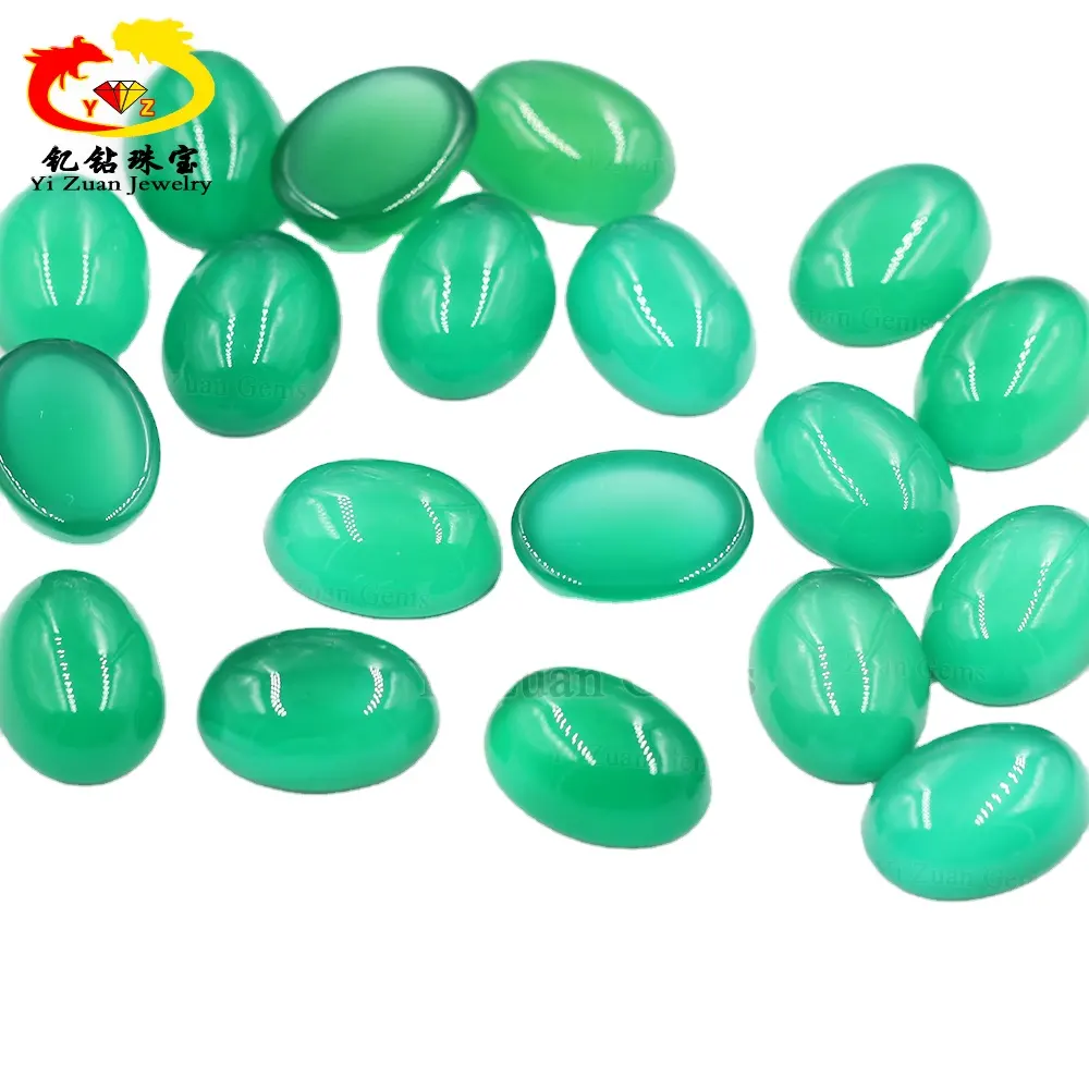 Buddhist seven treasures low price oval shape green agate natural green chalcedony for pendant making