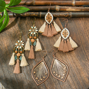 Pendientes de borla bohemios de hilo de algodón encerado con baño de bronce antiguo para mujer, joyería de fiesta 2024 - Product Image 2