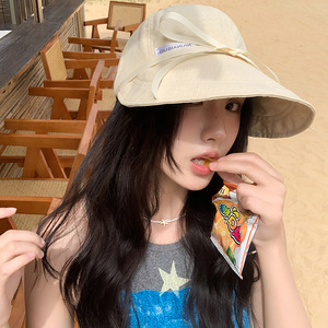 Version coréenne INS Style Denim Bucket Hat Summer Sun Protection Wide Brim Duckbill Design Small Face Big Head Women's Patch - Product Image 3