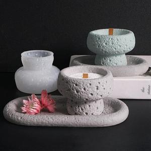 M54227 Patrón de piedra Bandeja Vela Taza Patrón de roca volcánica Candelabro Bandeja Yeso Cemento Vela <span class=keywords><strong>Molde</strong></span> de silicona - Product Image 2