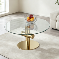 Table basse ronde en verre trempé avec base en acier inoxydable doré, table de salon moderne de luxe, table à thé pour canapé, meubles