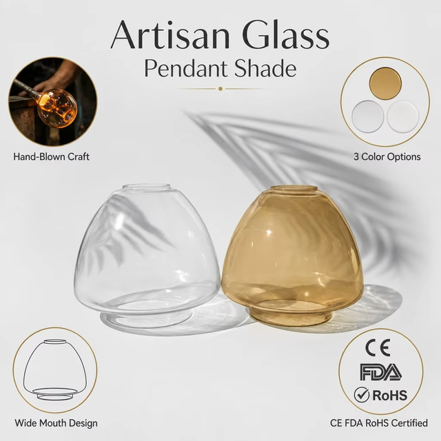 Hand Blown Clear Glass Lamp Shade Custom Amber Milky White Glass Light Cover for Pendant Light OEM ODM Factory Supply Chinese