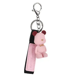 Couple luxury leather keychain women bear keychain for couple gifts