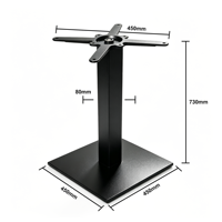 Base de table carrée en fonte robuste, support de table carré plat, finition noire mate thermolaquée