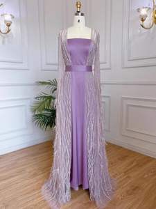 Dq812 müslüman abiye uzun kollu tül yarık inciler islam Dubai suudi uzun resmi balo - Product Image 4