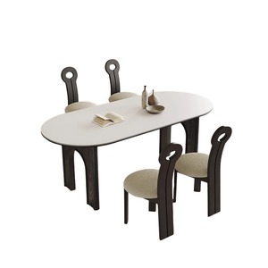 Table à manger rectangulaire en bois massif, plateau en pierre noire, design de luxe, usage domestique, haut de gamme - Product Image 5