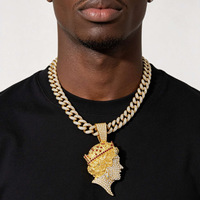 Nouveau Collier Pendentif Tête de Reine Tendance 2026, Strass Bling Bling avec Chaîne Cubaine, Bijoux Hip Hop Vente en Gros