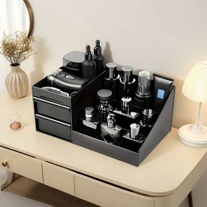 Organisateur de cosmétiques de bureau en PP noir avec tiroirs, boîte de rangement multifonctionnelle pour maquillage, capacité 2, pour salle de bain et bureau - Product Image 1