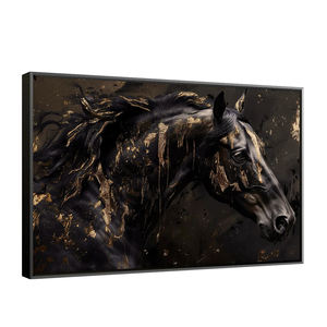 <span class=keywords><strong>Peinture</strong></span> numérique sur toile abstraite dorée brillante représentant un <span class=keywords><strong>cheval</strong></span>, art mural équestre, portrait équin, décoration murale, cristal noir, stalleon - Product Image 1