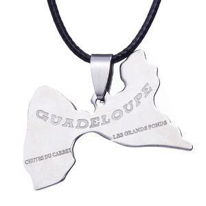Collier pendentif carte de la Guadeloupe et de la <span class=keywords><strong>Martinique</strong></span> en acier inoxydable ZRM pour femmes, hommes, unisexe, style vintage, chaîne en corde, collier ras du cou pour anniversaire - Product Image 3