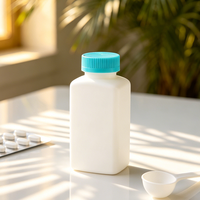 Bouteille de stockage carrée opaque en HDPE de 330 ml avec couvercle à vis côtelé pour l'emballage de pilules, capsules, granulés, poudres et échantillons chimiques