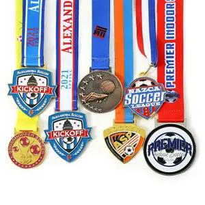 Shuanghua medaglia di calcio sportiva in metallo in lega di zinco personalizzata personalizza medaglie e trofei da corsa maratona