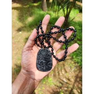 Pendentif Dragon en Obsidienne Noire avec Perles d'Obsidienne Mala : Un Talisman Puissant pour la Protection et la Transformation - Product Image 1