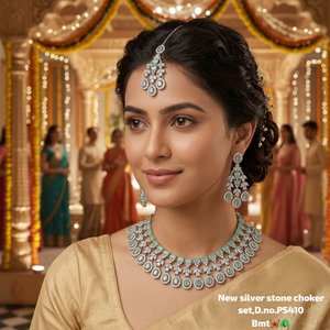 <b>Gold</b> Plated Alloy Pearl Bridal Shadow Choker Necklace <b>Set</b> Earrings Maang Tikka Ethnic Handmade High Quality Latest Wedding Party - Product Image 3
