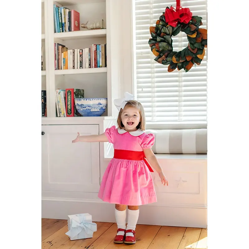 Классическое праздничное платье для маленьких девочек, розовое платье с бархатной подкладкой на Рождество для малышей