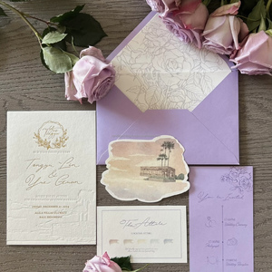Carte d'invitation de mariage classique de luxe, logo personnalisé, design élégant en relief, taille et couleur personnalisées, impression typographique, papier fantaisie - Product Image 1