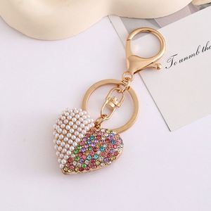 High Quality Heart-Shaped Diamond Metal Keychain Fashionable Rhinestone for Love Heart Pearl Pendant <b>Bag</b> Charms <b>Gift</b> Keychain - Product Image 4