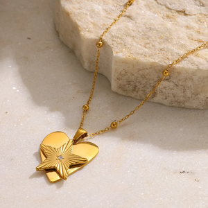 Collar de Acero Inoxidable 304 Chapado en Oro de 18K de Moda, con Colgante de Estrella y Corazón de Circonita, Diseño Electrochapado para Mujer, Accesorios de Moda - Product Image 5