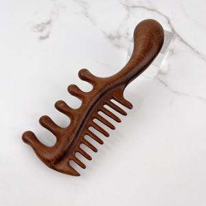 Masseur de cuir chevelu classique en bois de santal naturel à dents larges et fines, peigne de massage pour la tête, démêloir antistatique, <span class=keywords><strong>brosse</strong></span> Gua Sha - Product Image 3