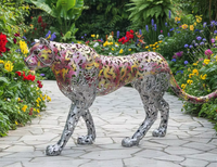 Sculpture de léopard en acier inoxydable creux coloré personnalisée, statue d'art animalier en métal pour décoration de jardin