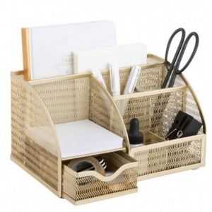 Small Office Desk Organizers Designer Cute Gold Desk Accessories Desk Organization Metal Gold Desktop Organizer - Product Image 1