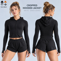 Veste de sport courte à capuche pour femme, automne-hiver, fermeture éclair intégrale, manches longues, pour la course, le yoga et la gym